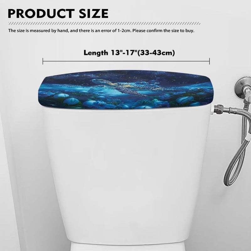 Tesivruno Sea Turtle Flower Print Toilet Tank Lid Cover, Decorative Toilet Top Cover with Starry Sky Ocean Printed, Universal Toilets Tank Dust-Proof Covers, Blue - Image 5